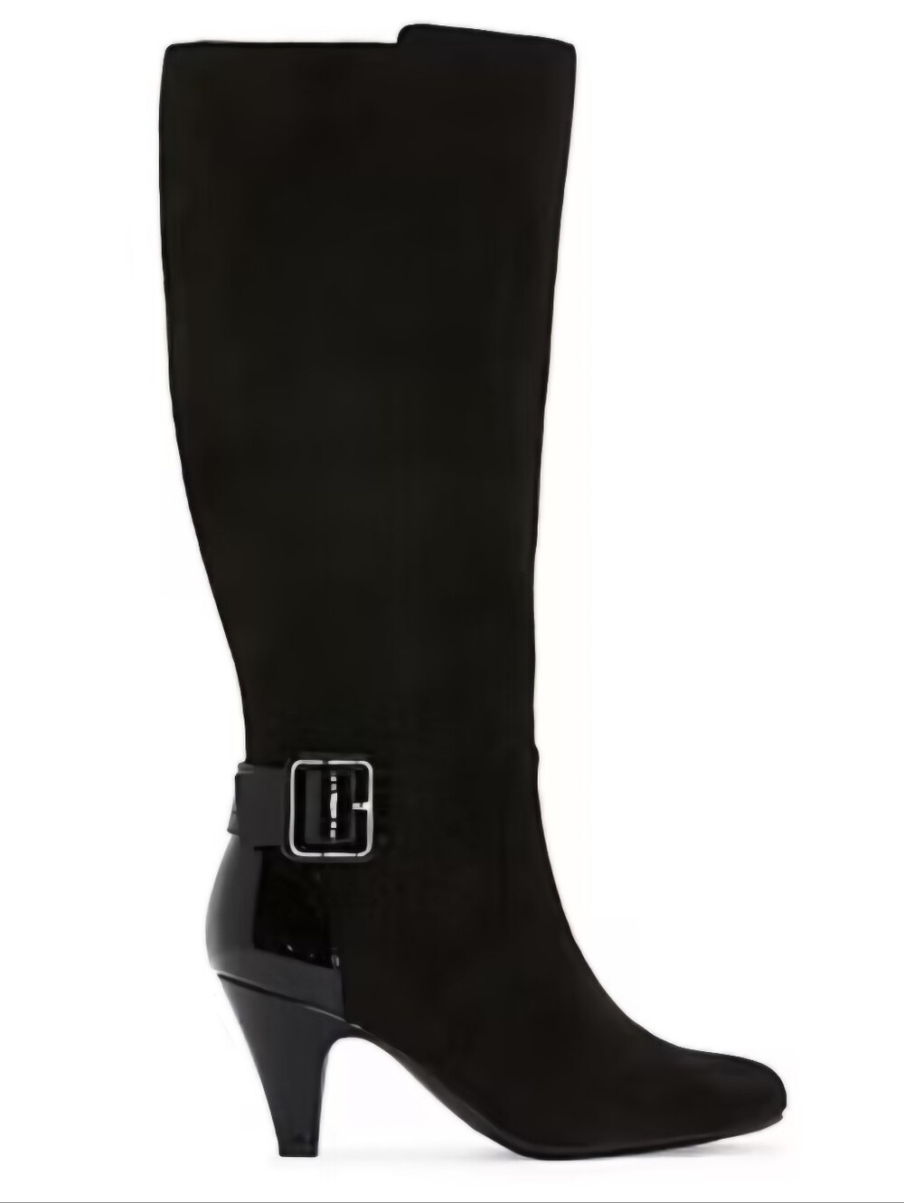 Women's Black Mid-Calf Buckle Heeled Boot NIB